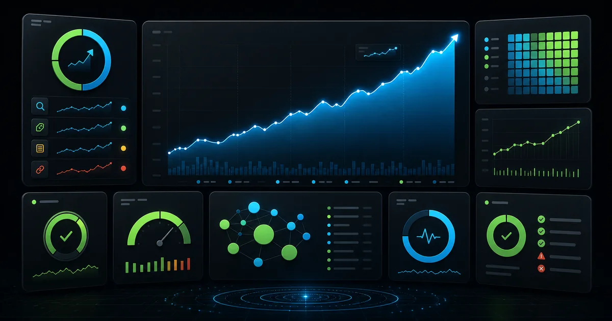 Shopify SEO app dashboard covering metadata, structured data, images, internal links, and monitoring