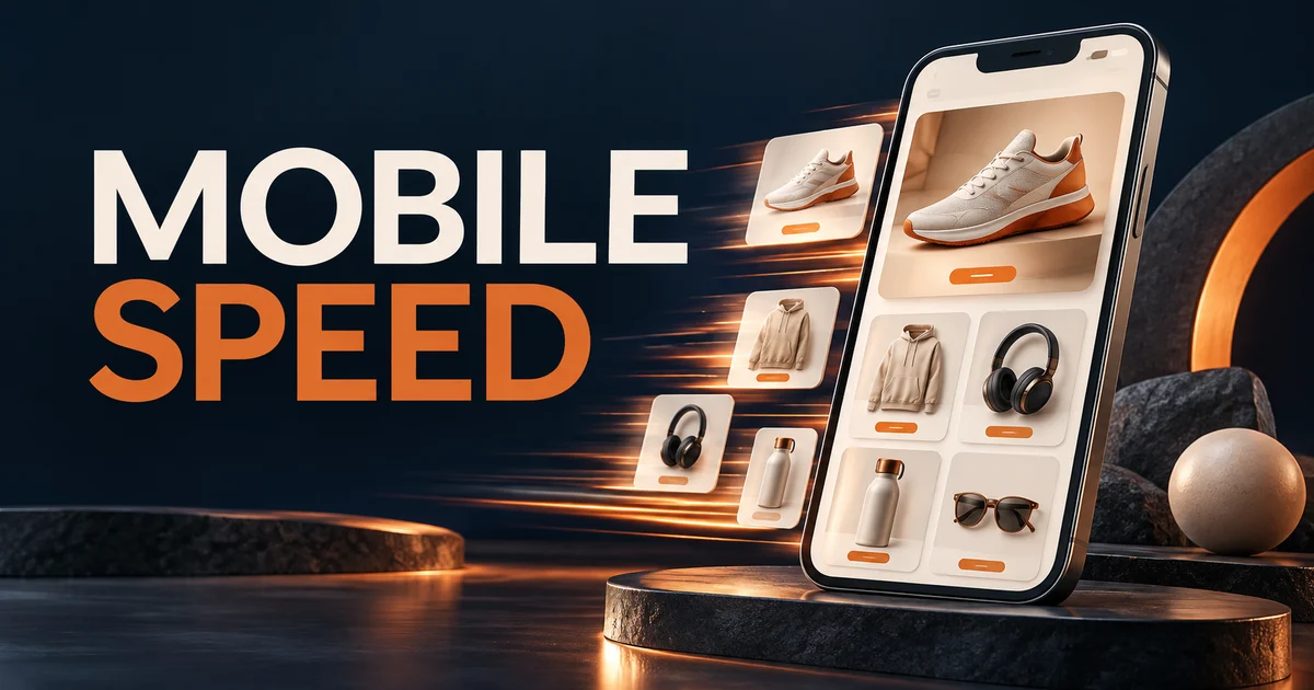 Mobile ecommerce storefront with streamlined product imagery and a performance inspection dashboard