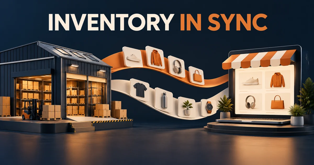 Editorial illustration of supplier stock flowing through a validation hub into Shopify inventory