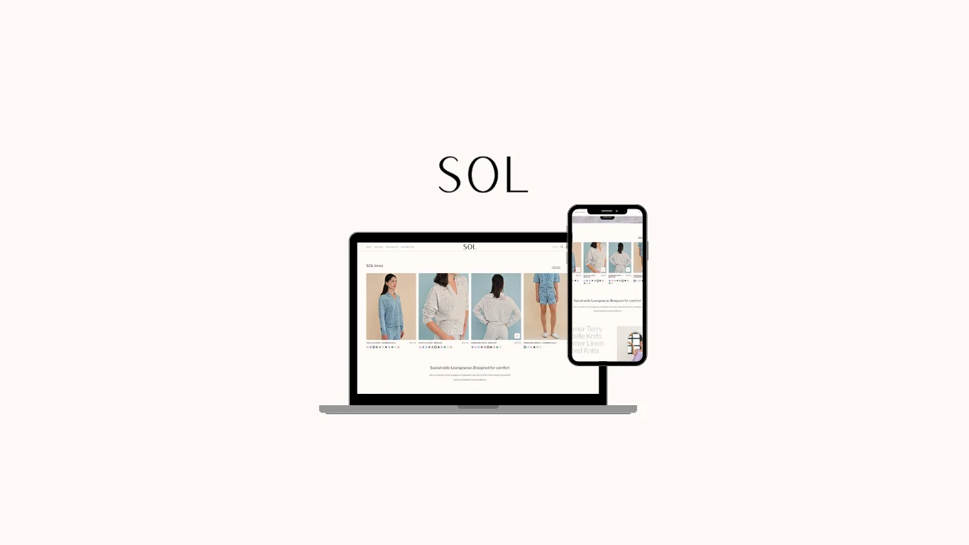 SOL the label sustainable loungewear storefront shown on desktop and mobile