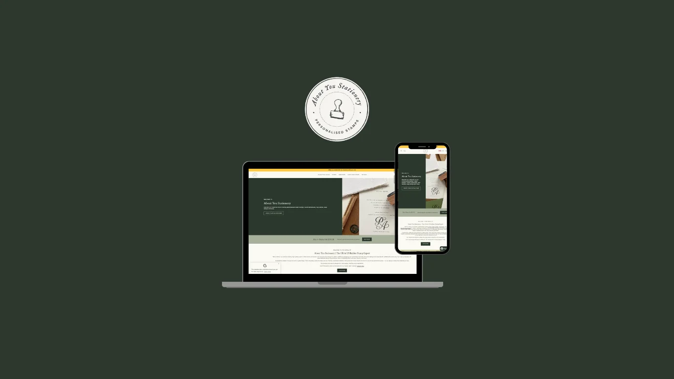 Personalised Stamps product configurator shown on laptop and phone