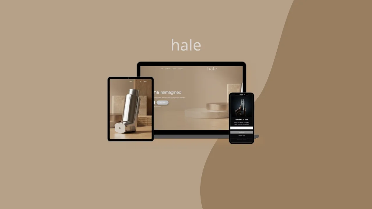 Hale Air premium asthma product storefront shown across laptop, tablet, and phone