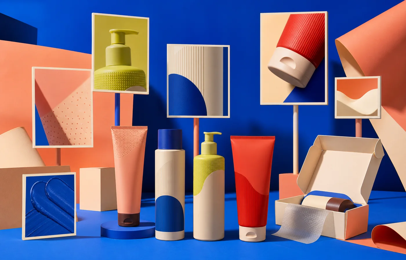 A flexible brand-neutral consumer product family extended through campaign frames, product crops, and unboxing