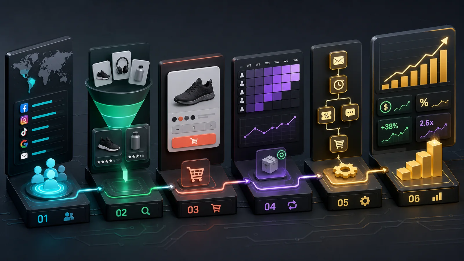 A connected ecommerce growth journey from acquisition to repeat purchase and automation